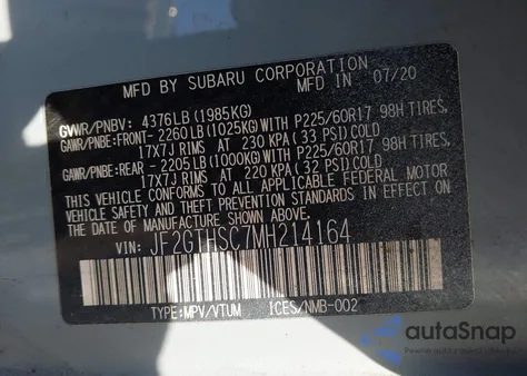 2021 Subaru Crosstrek Sport z USA, uszkodzony, nr VIN JF2GTHSC7MH21416